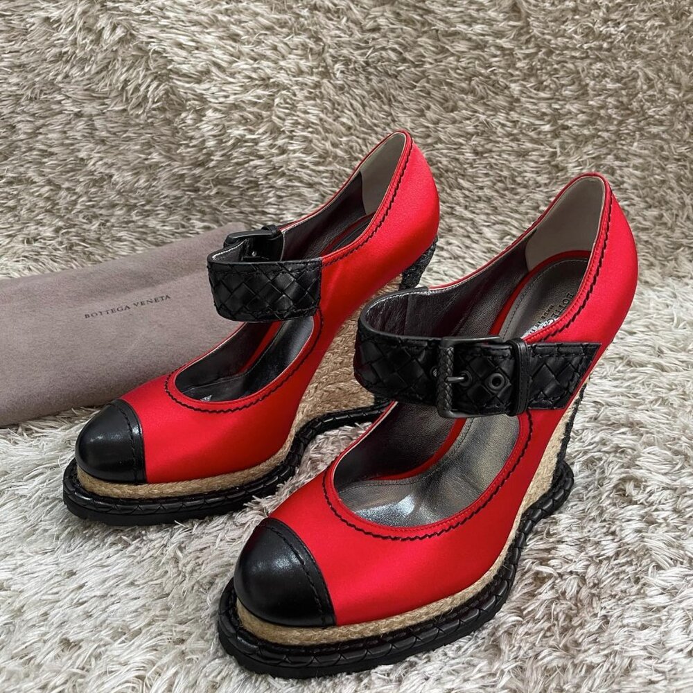 Bottega Veneta Women's Mary Jane Espedrille Wedge - Black & Red